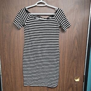 H&M Size S Black and White Striped Mini T-Shirt Dress